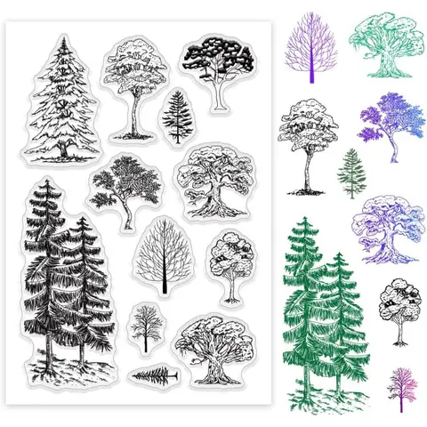 1Sheet Forest Tree Clear Stamps for Card Making Grove Pine Trees Craft Stamp Transparent Silicone Stamp Seal Stamp Rubber Stamp