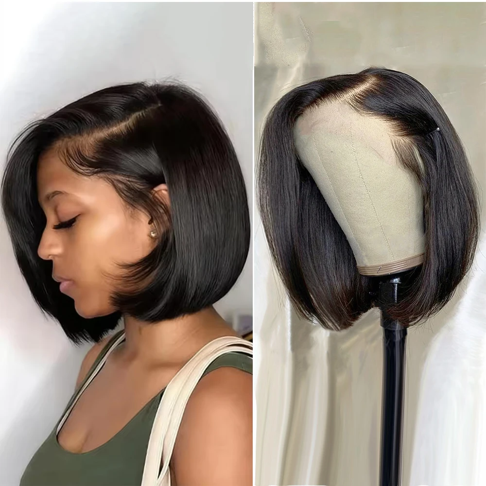 

100% Remy Hair Short Straight Bob Wigs Human Hair 13x4 HD Lace Frontal Human Hair Wigs 4x4 Lace Glueless Wigs For Women 180%