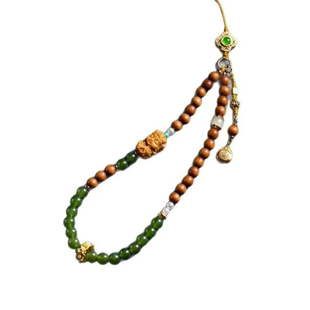 

Цепочка для телефона в китайском стиле, винтажные бусины из сандалового дерева, ремешок для телефона, защита от потери, подвесное украшение