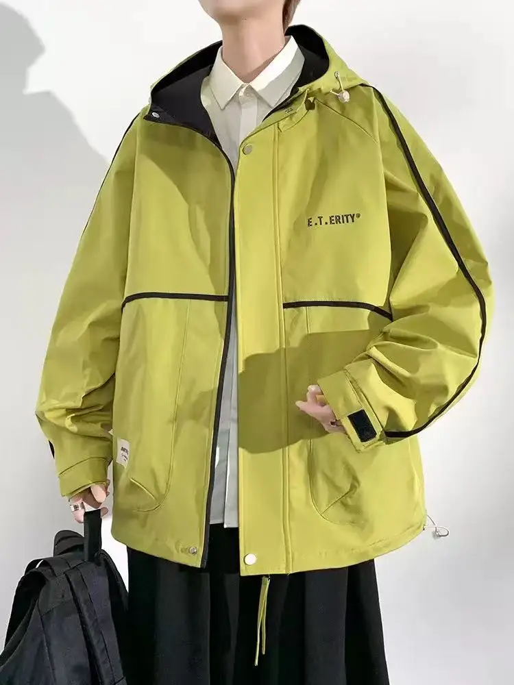 

Mens Hooded Jacket Clashing Colours Jackets Letter Print Jacket Streetwear Casual Outdoor Coats 2025 Spring Fall Male Clothing