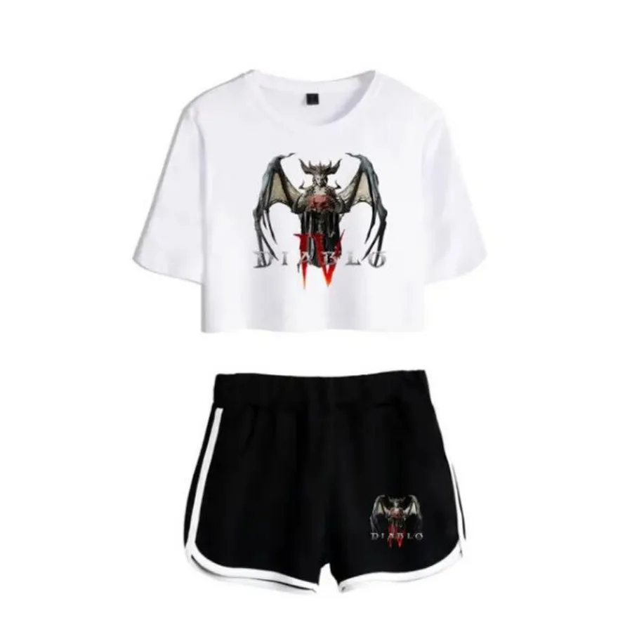 Summer Women's Sets Hot Game Diablo IV Short Sleeve Crop Top + Shorts Sweat Suits Women Tracksuits Two Piece Outfits Streetwear