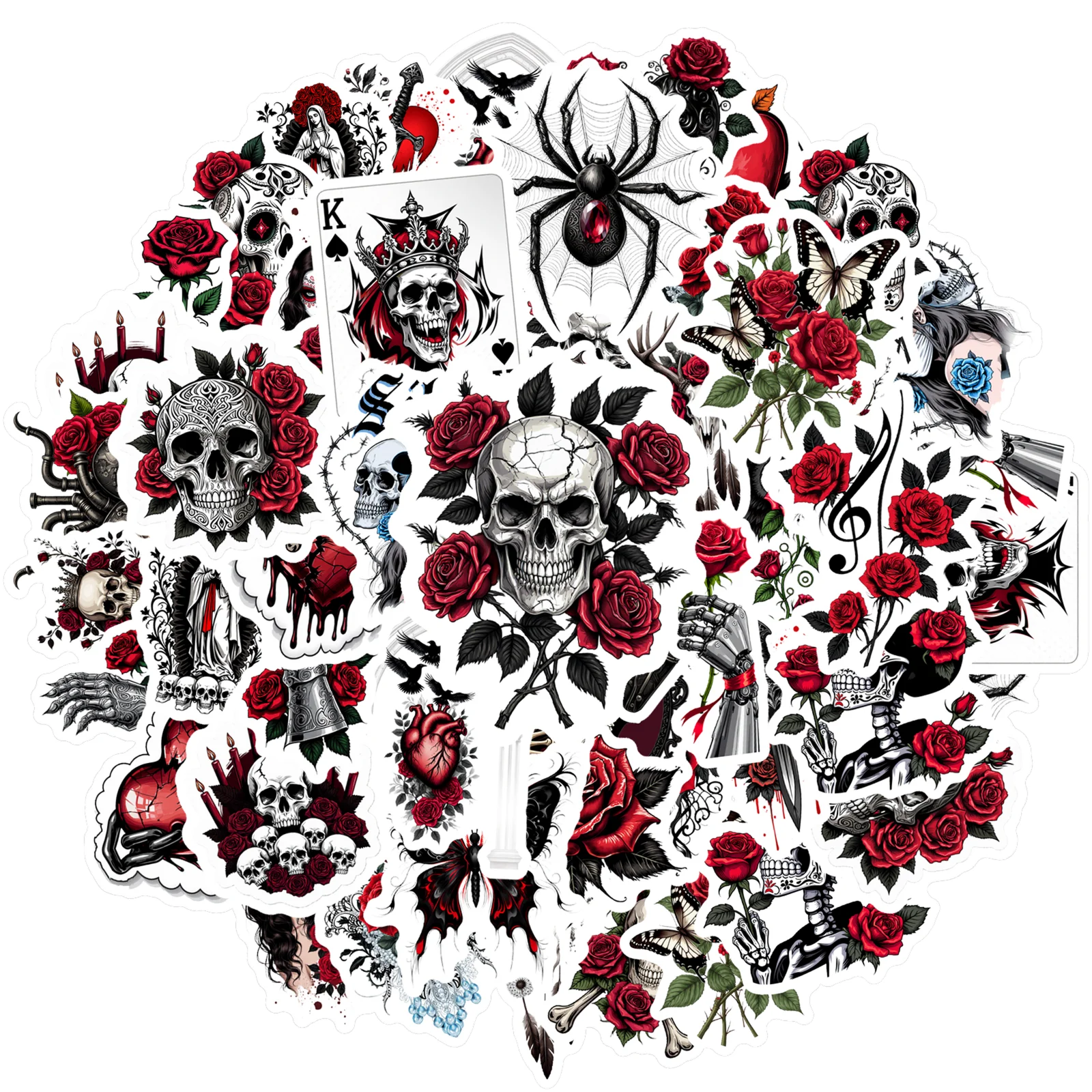 35pcs Edgy Roses Stickers Dark Gothic Stickers Skull Stickers For Notebook Luggage Mobile Phone Cup Guitar DIY