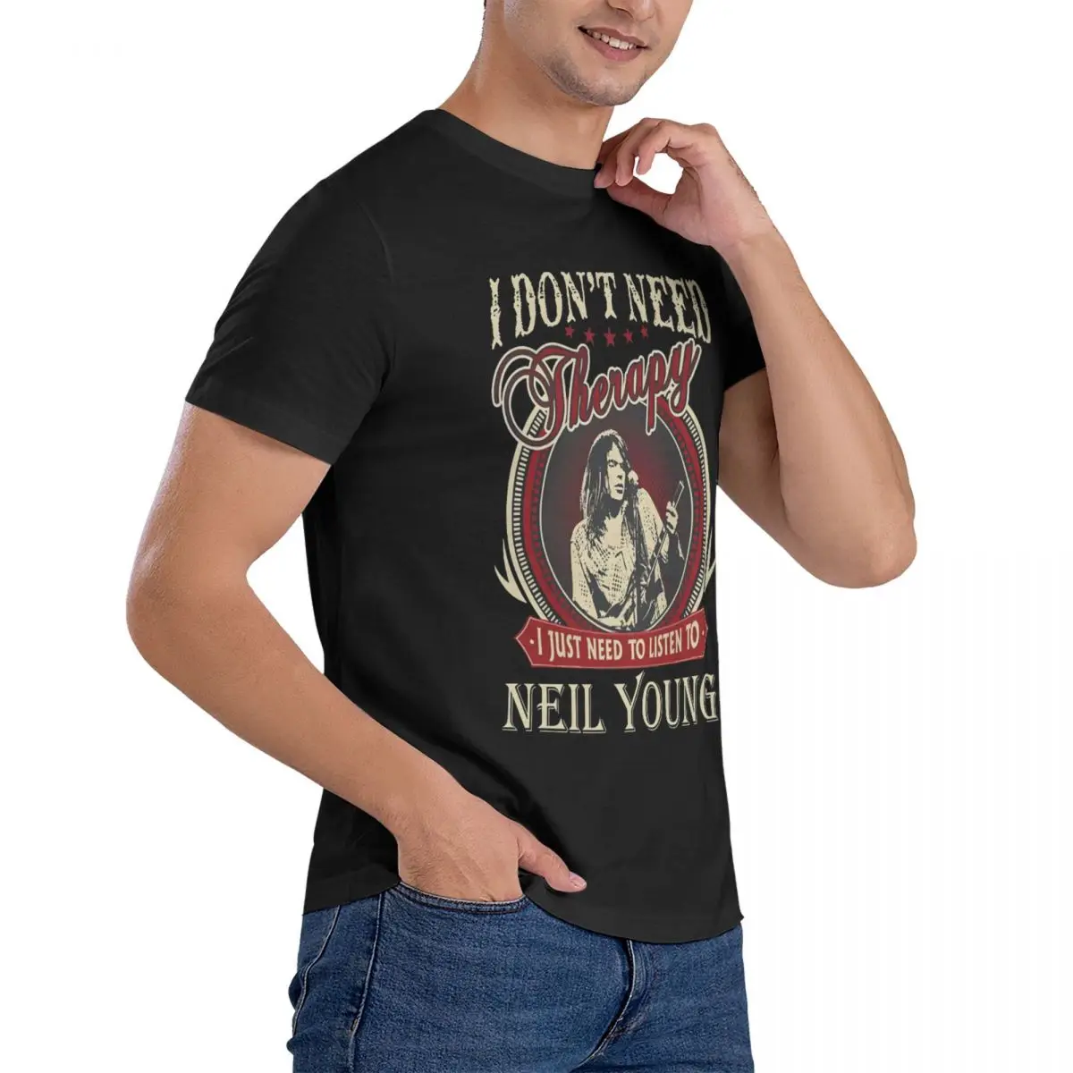 Need Therapy I Just Need To Liston To Amazing Cotton Tee Shirt Short Sleeve Neil Young T Shirts Crew Neck