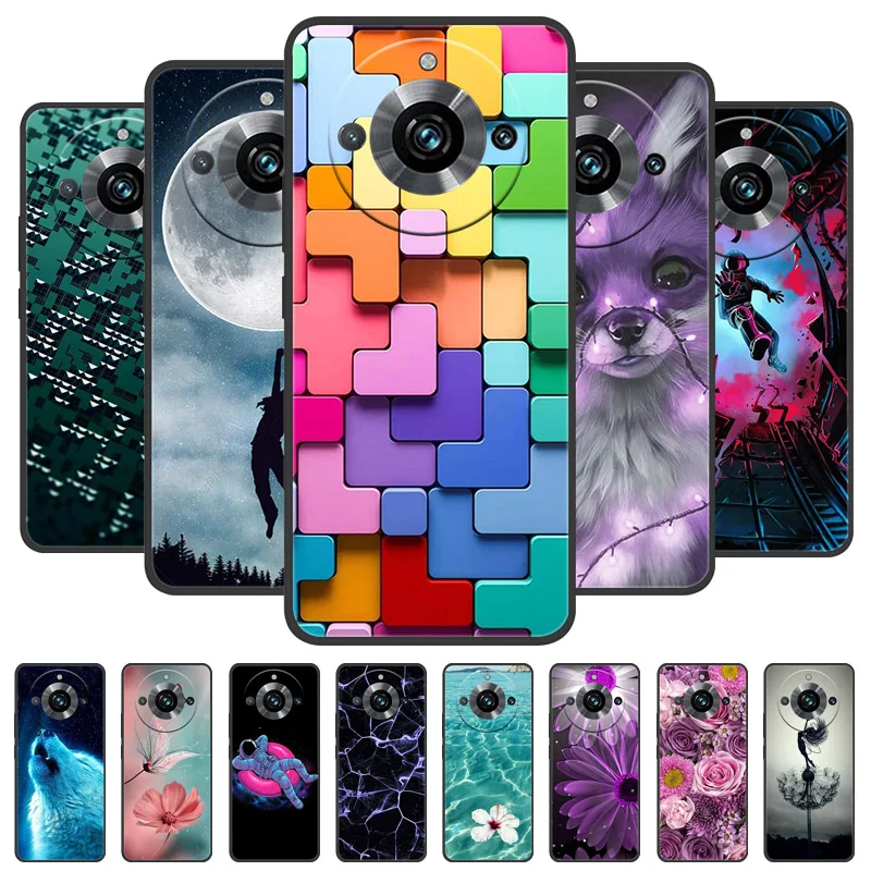 Cover For Realme 11 Pro Plus Case Black Silicone Cute Painted TPU Coque for Realme11 Pro Capa Realme 11 5G 203 Funda Protective