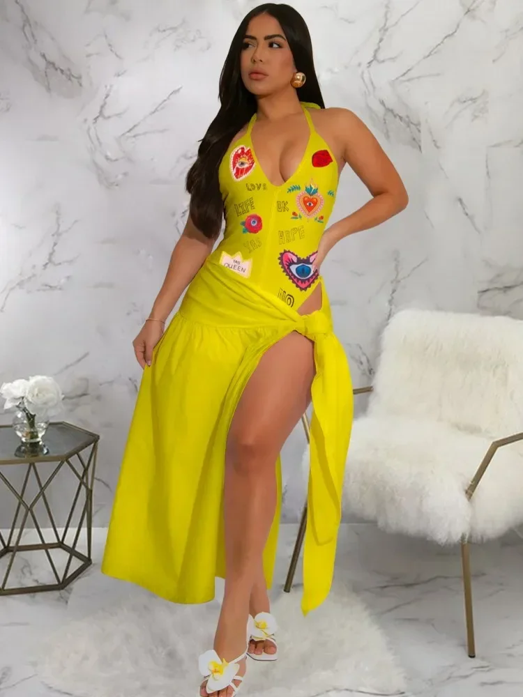 Maillot de bain une pièce imprimé rétro, Bikini, à la mode, Cover-Up avec jupe serrée, Bandage pour femmes, plage d'été, luxe élégant