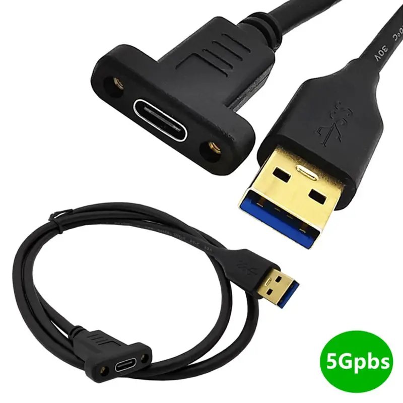 Câble de Connexion USB 3.1 Plaqué Or, 5Gbps, pour Données Rapides, Type C, Femelle, avec Oreille