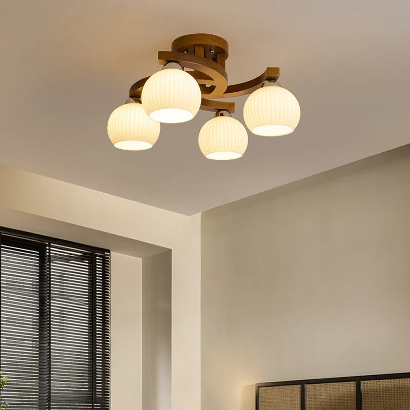 Middle Ancient Style Living Room Ceiling Lights Cafe Kitchen Japanese Wabi Sabi Style Walnut Solid Wood Dining Room Bedroom Lamp