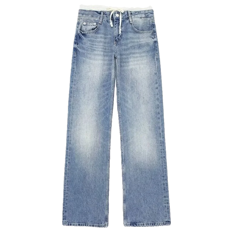 

Spring 2024 Women's Casual Mid-Waist Patchwork Wide Leg Jeans Long Pants Comfortable Fit l Waist Wide Leg Trousers