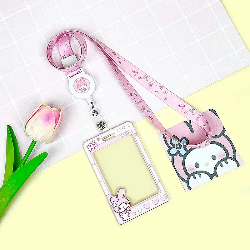 Sanrios Work Card Holder Anime Figures HelloKittys Pochacco ID Name Tag Cute Bus Pass Access Card Cover Case Kuromi Badge Holder