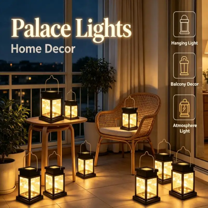 Outdoor Solar Lantern Lights LED Vintage Hanging Lamp for Garden Terrace Balcony Indoor Home Party Atmosphere Decoration