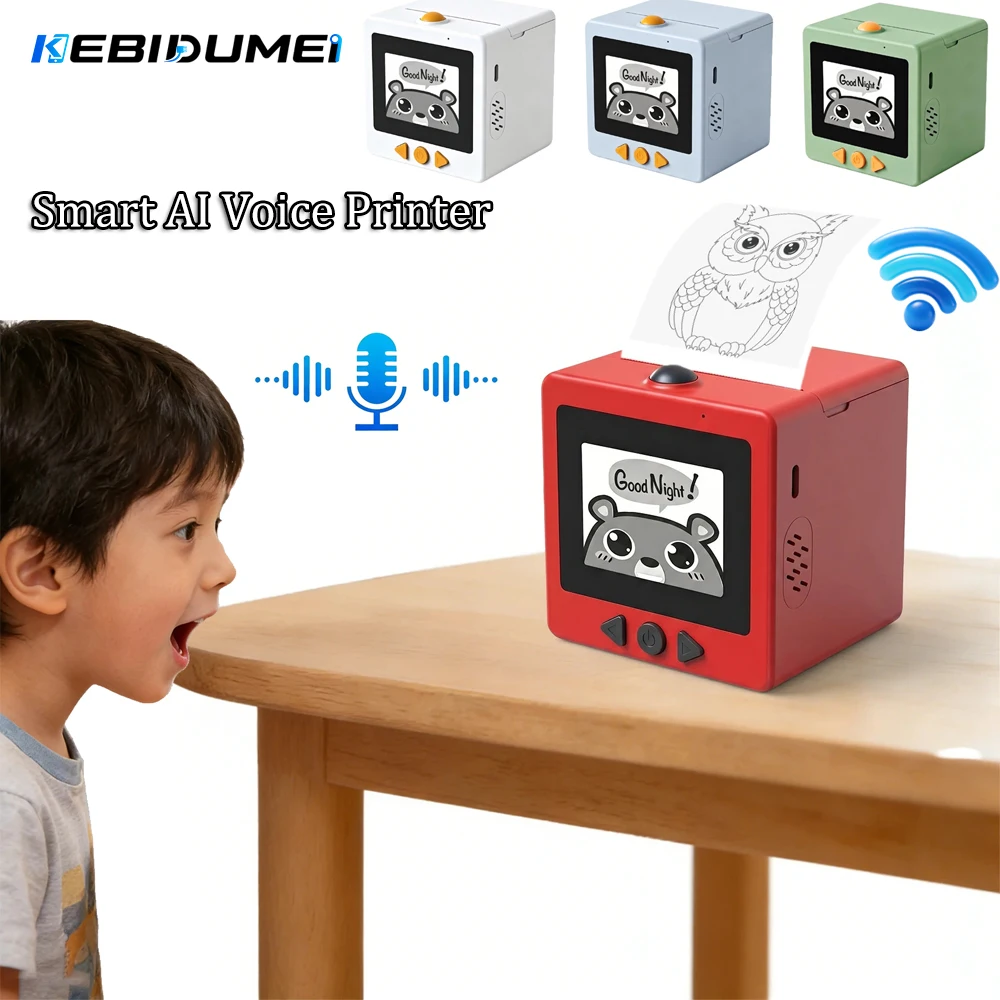 KEBIDUMEI AI Voice Powered Sticker Maker Portable Thermal Printer AI Magic Box Voice Control for Kids Drawing Printer WIFI