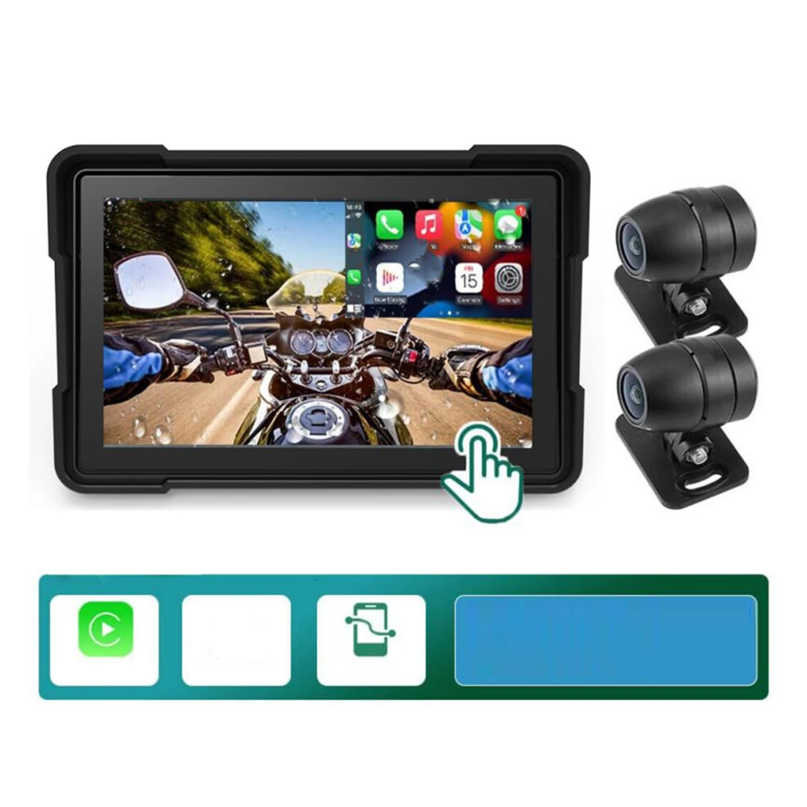 

5 Inch Motorcycle Navigation GPS Navigator Wireless CarPlay Android Auto Front Rear Dual Camera Recorder Waterproof IP67