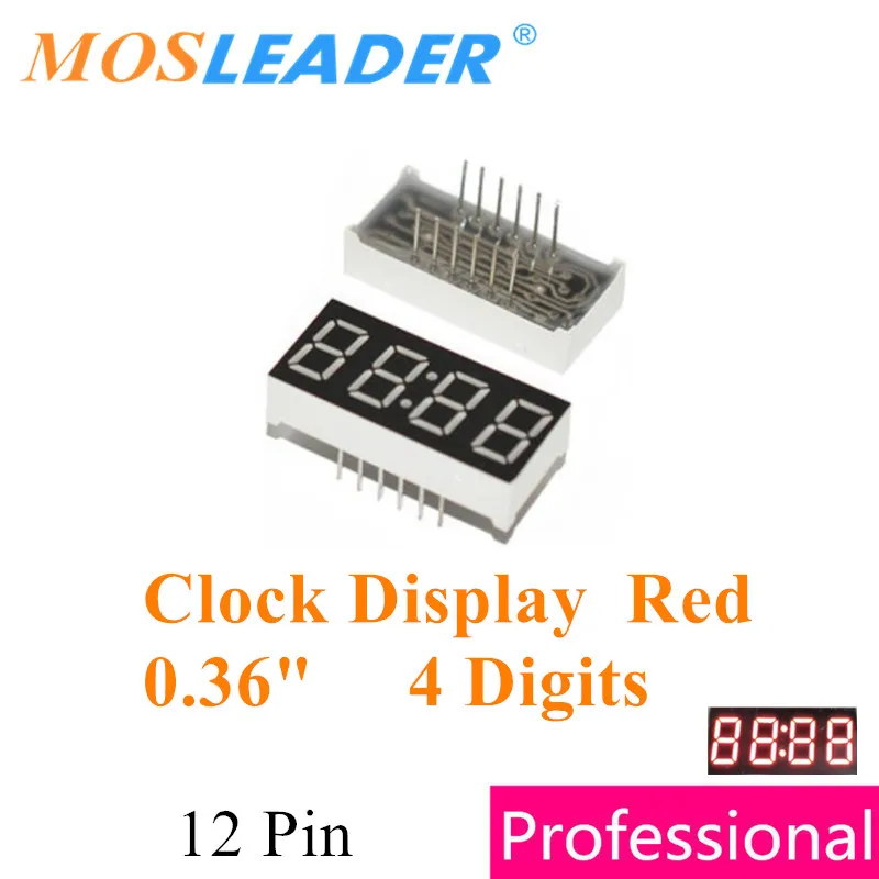 Mosleader 100 قطعة عرض الساعة الأحمر 0.36 بوصة مع وقت الساعة 4 أرقام الكاثود المشترك الأنود DIP شاشة LED أرقام ساعة أنبوب رقمي
