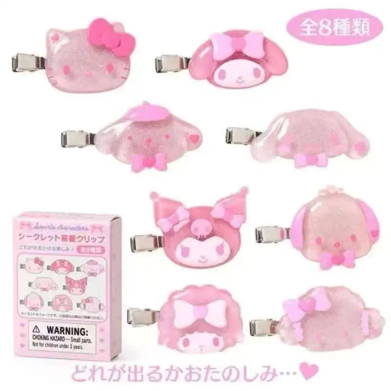 

Sanrio Characters Pink Glitter Hair Clips Blind Box Hello Kitty My Melody Kuromi Cinnamoroll Hair Pins for Girls