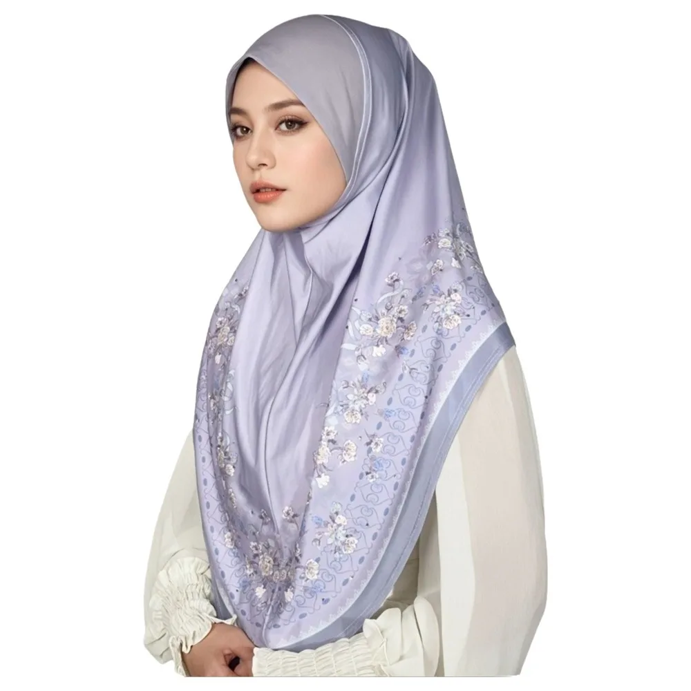 Breathable Eid Al-Fitr Long Floral Turban Multiple Colors Adjustable Printed Arab Lady Headscarf Ethnic Style Elastic