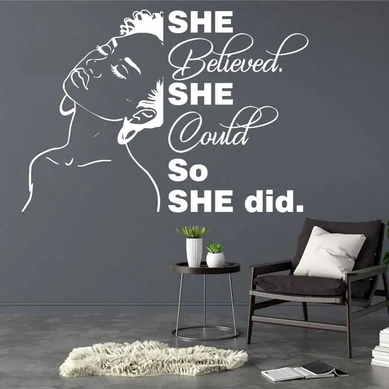 Personality Slogan Lady Portrait Wall Sticker Beautiful Confident Independent Woman Beauty Salon Spa Home Decor Vinyl Wall Decal