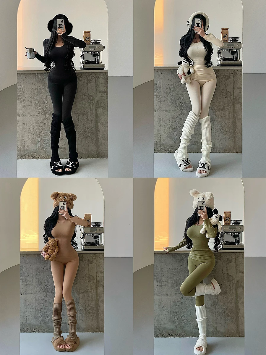 

Warm Fitting round Neck Slimming Underwear Elastic Waist Long Sleeve Long Pants Two Piece Set for Young Girls Autumn Winter