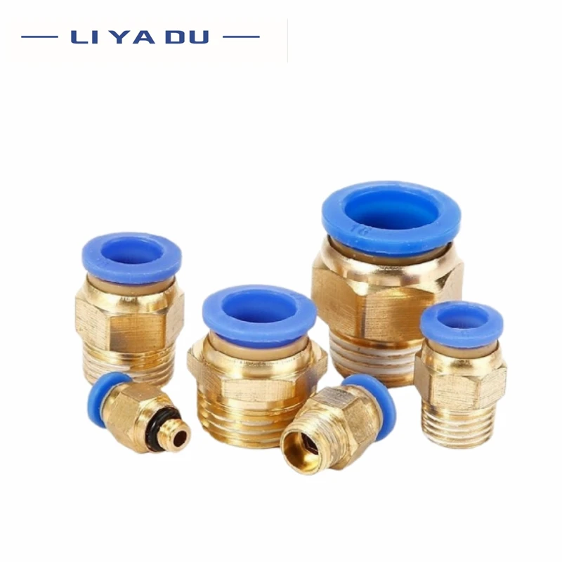 10PCS Pneumatic Fittings PC Male thread -M5 1/8 1/4 3/8 1/2 to Tube pc4 6 8 10 12mm push air tube Straight connection pc6-01 02