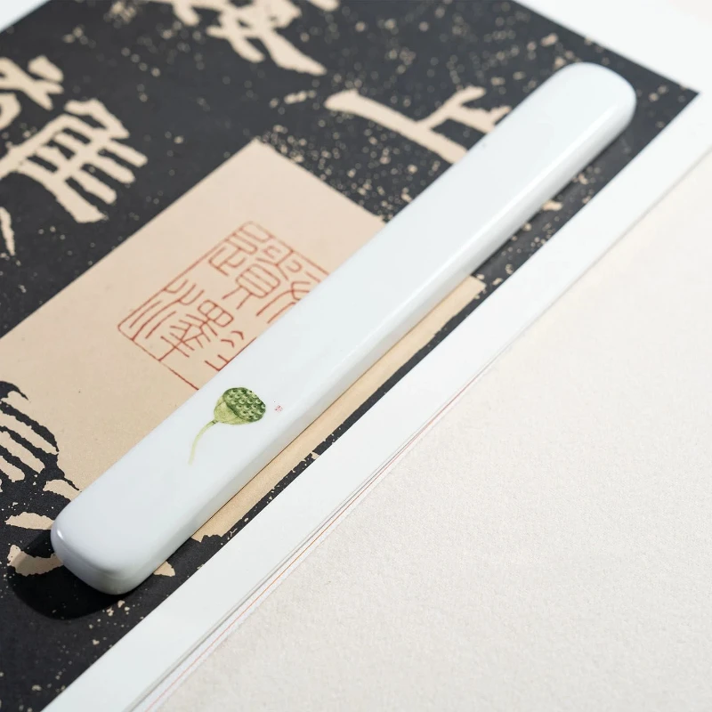 Ceramic Paperweight Rectangle Solid with Lotus Pattern for Calligraphy Painting Gift Gift Giving or Personal Use Chinese Style