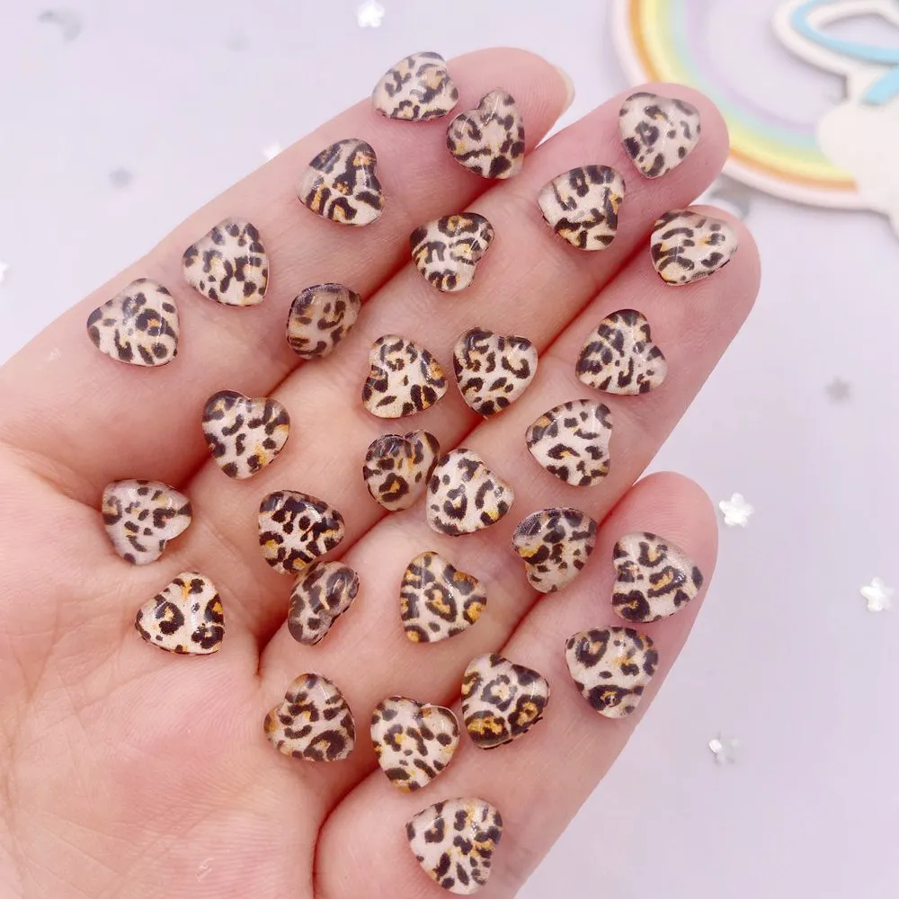 100 pezzi in resina 8mm cuore leopardo stampa modelli gemma di cristallo flatback strass applique fai da te album di nozze nail art artigianale