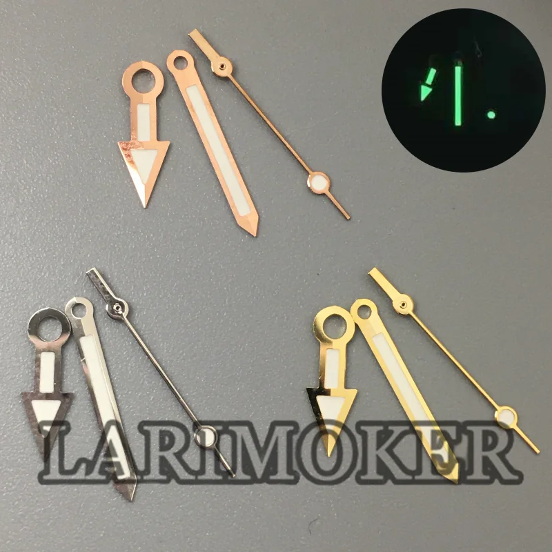 

LARIMOKER GMT Watch Hand Siver Rose Gold Gold Edge Needles Green Luminous fit NH35 Automatic Movement Watch