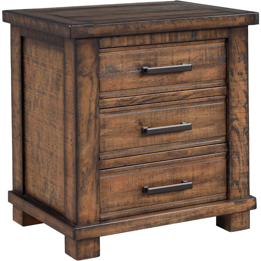 مزرعة 3 أدراج منضدة المستصلحة خشب الصنوبر طاولة السرير حامل ليلي أريكة طاولة نهاية جانبية مع مقابض معدنية عتيقة بالكامل