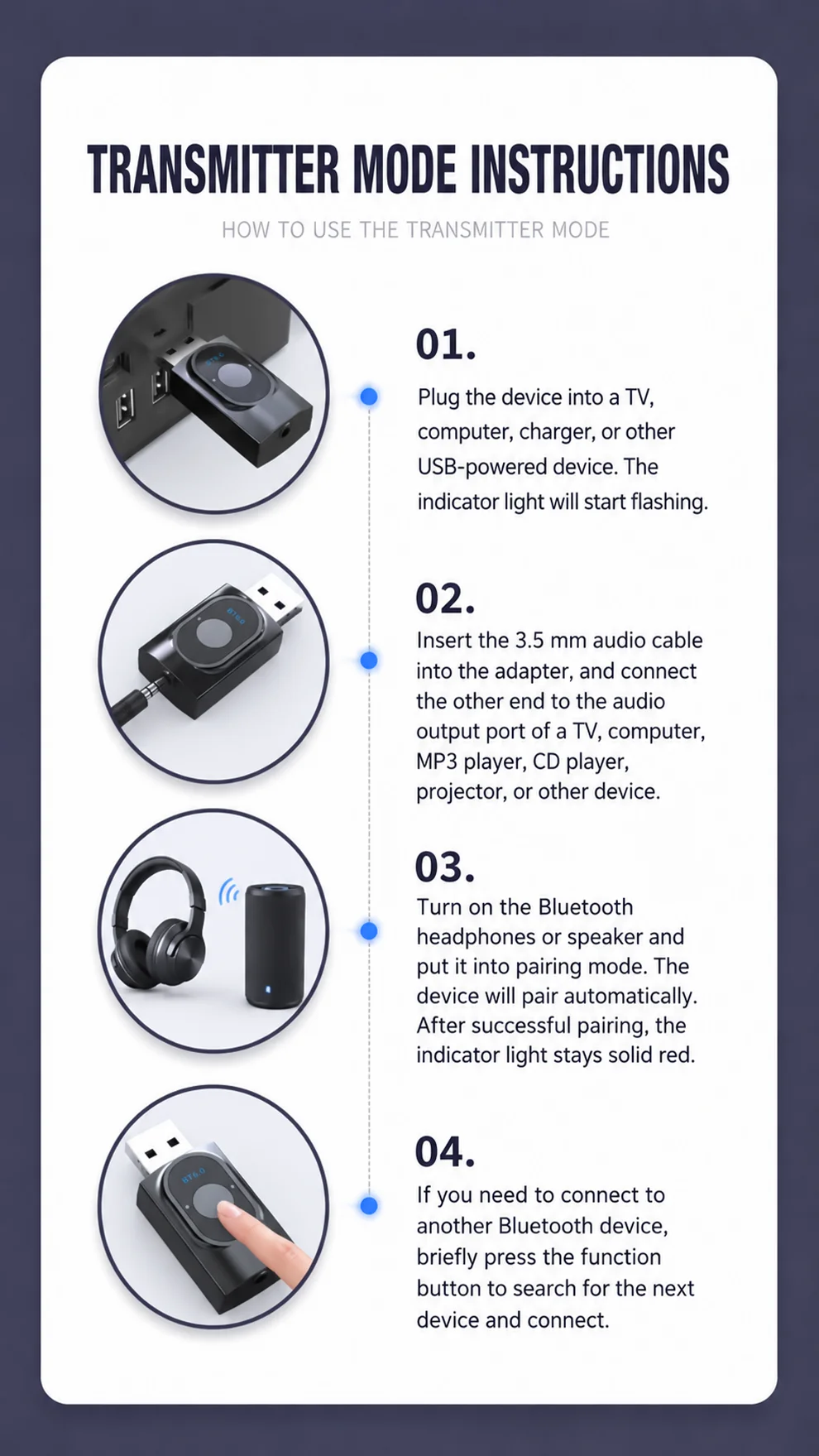 KEBIDUMEI 2 IN 1 Bluetooth 6.0 Audio Transmitter Receiver 3.5mm AUX USB Dongle With MIC Music Wireless Adapter For Car/TV/PC