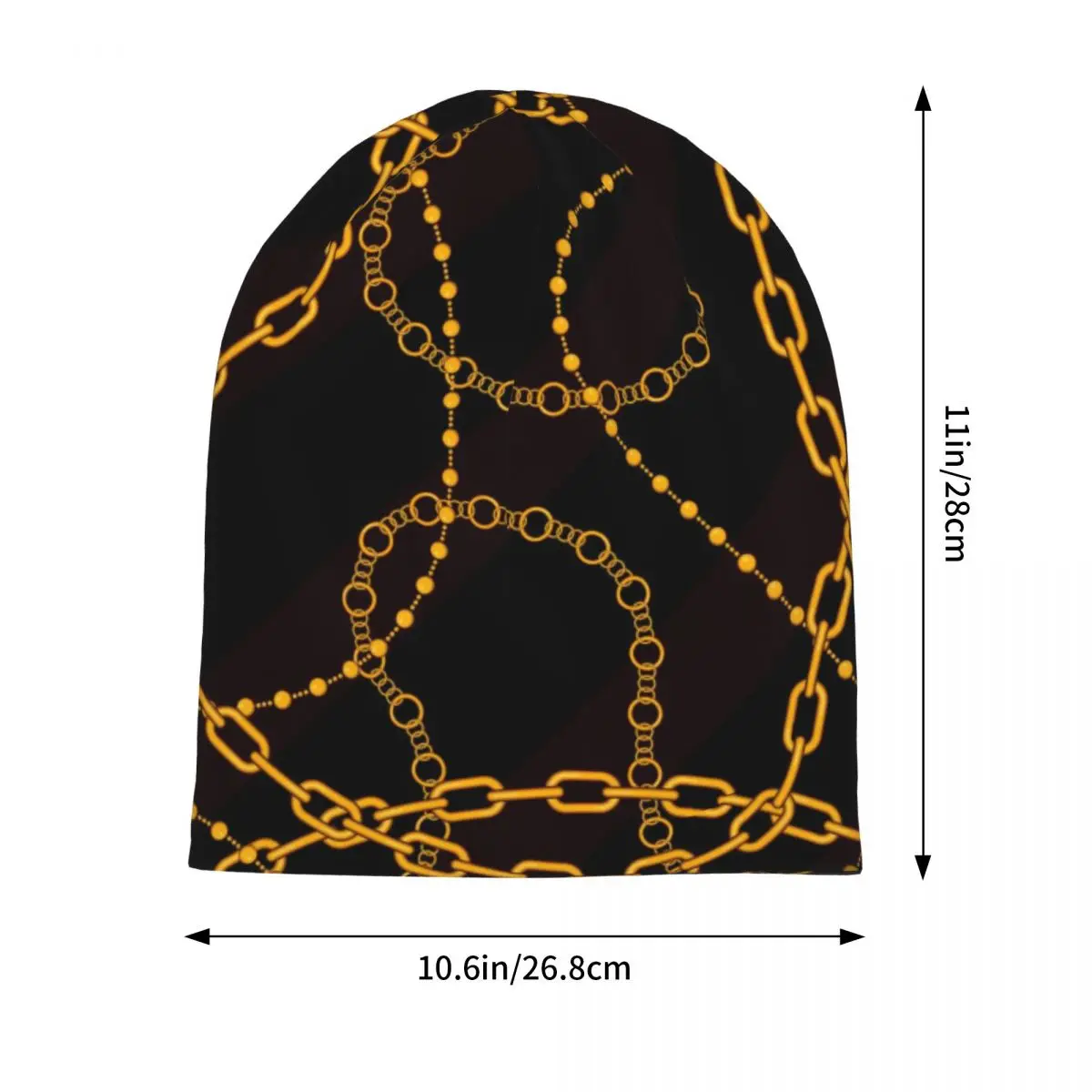 Golden Chain Beanie Hats Links Print Casual Caps Unisex Adult Kpop Skullies Beanies Autumn Winter Pattern Head Wrap Beanie Hats