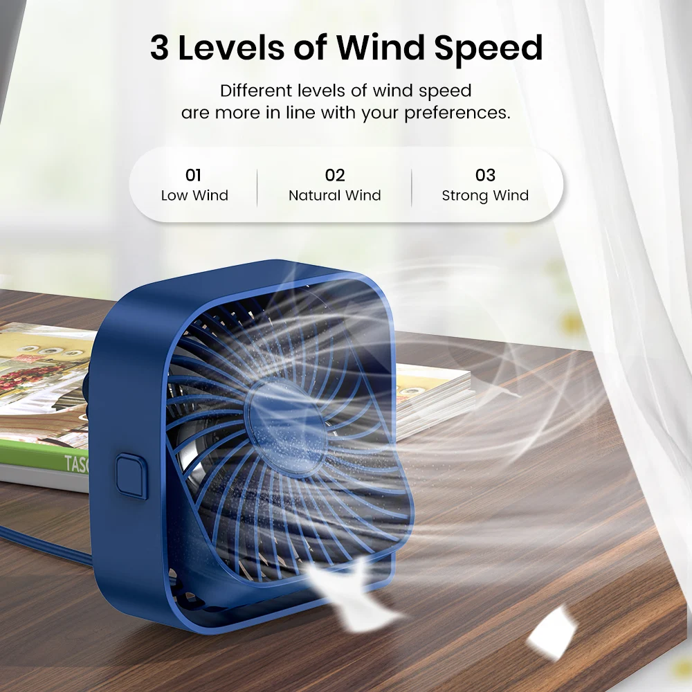 TOPK Portable Small Desk Fan Ultra Quiet Table Fan USB Rechargeable Cooling Fan With 3 Speed Powerful Wind Offices Fan