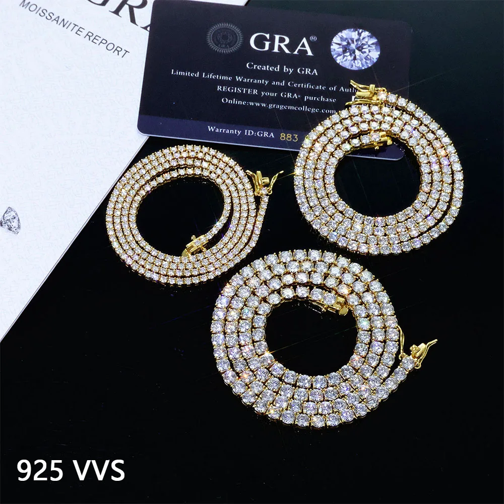 

Luxur Jewelry 925 VVS 2/3/4/5MM Width Moissanite Tennis Necklace Pass Diamond Test Bling Iced Sterling Silver Chain with Gra