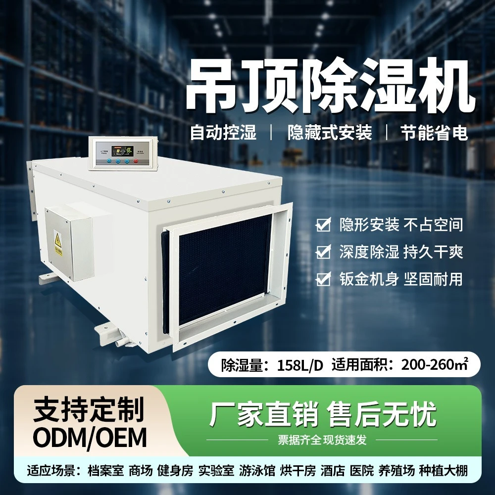 Ceiling Mount Duct Industrial Dehumidifier For Greenhouse Bathroom Swimming Pool Food Factory Indoor Use