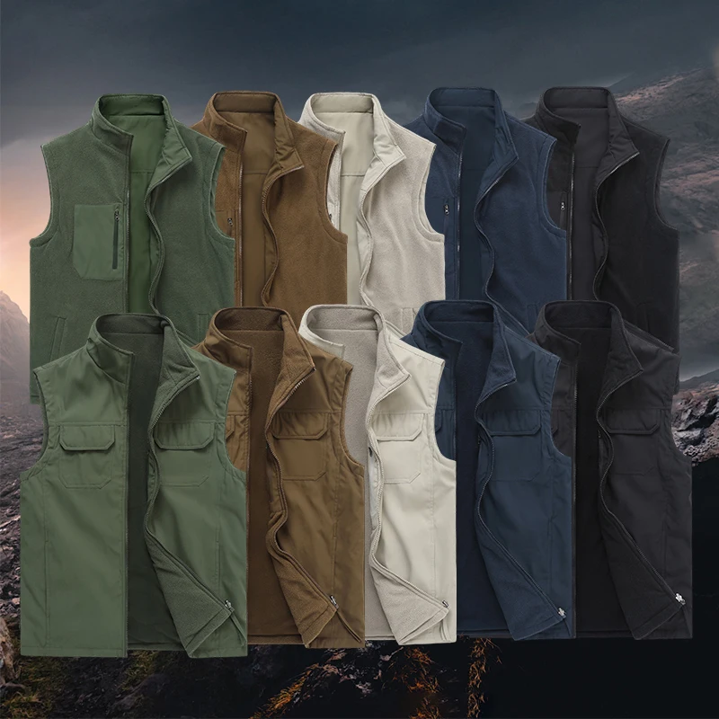 

Cotton Double Sided Vest Men's Casual Work Outdoor Hiking Suit Sleeveless Warm Autumn Workwear Vest Jacket Aviator Waistcoats