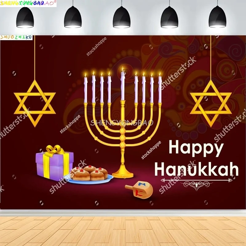 Judaism Happy Hanukkah Background Jewish Jesus Passover Candlestick Candles Kwanzaa Bread Decor Photography Backdrop IS-01