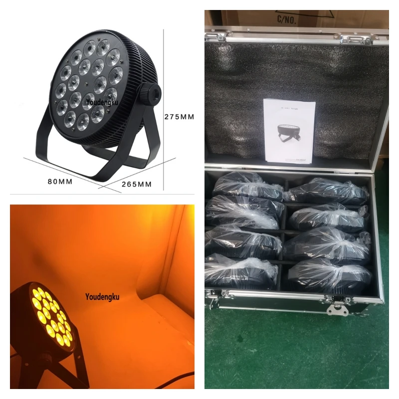 

8pcs with flycase 18x18W rgbwa uv 6in1 led par light wedding party show dj disco club led par disco wedding uplight