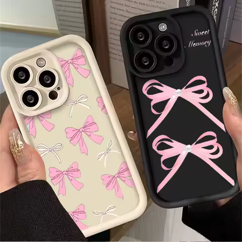 Black Pink Bowknot Silicone Case for Samsung Galaxy A55 A35 A25 A15 A05 A05S A24 A13 A23 A12 A22 A32 A52 A52S A72 A11 Soft Cover