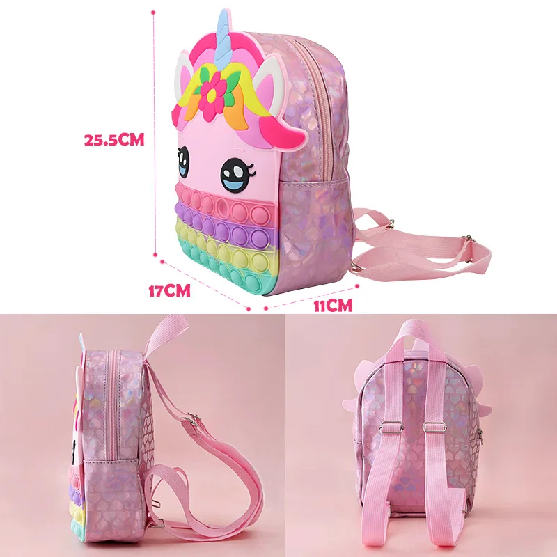 Bolso de silicona con dibujos de animales para niños, bolsa de mensajero con forma de unicornio, con burbujas, antiestrés