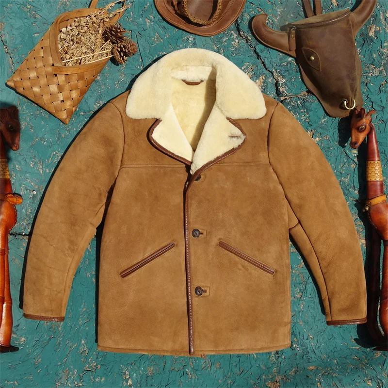 

Korean Sle Warm Tobacco Color Mid-Length Top Layer eepskin Leather Jaet Women's Faionable Thiened Winter Coat