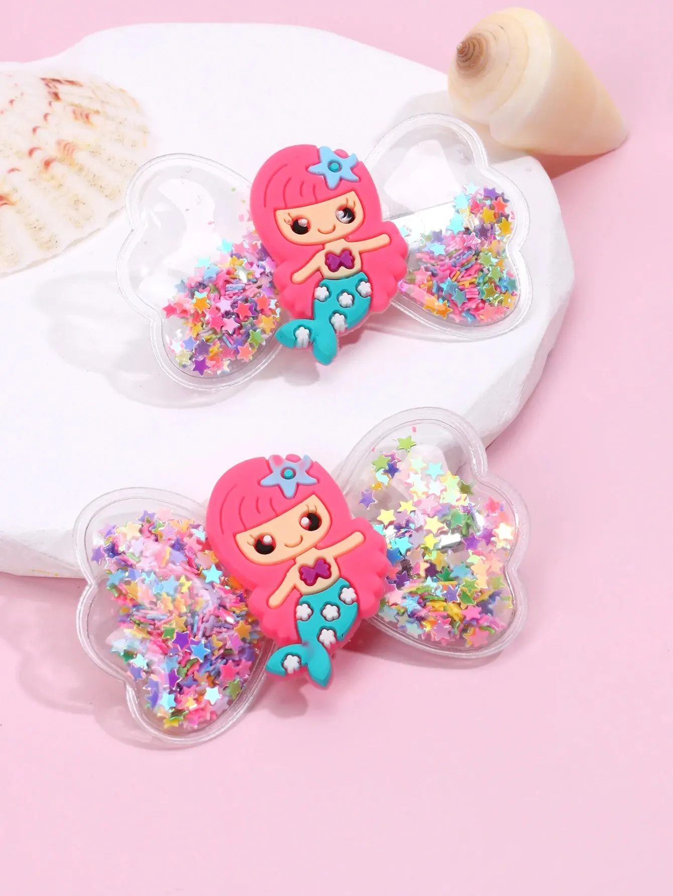 2 Pack Cute Flow Sofa Clips Mermaid Princess Hair Clips Sequin Star Bow Hair Accessories Hair Clips for Girls Hair Pin