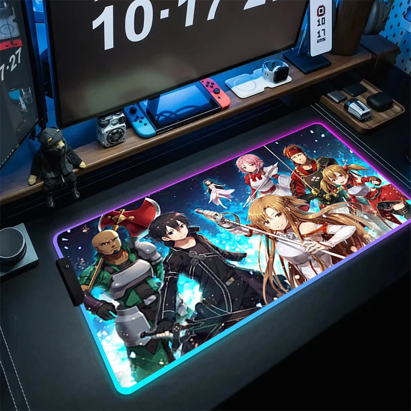 Imagem -02 - Grande Rgb Gaming Mouse Pad Mouse Pad de Computador Borracha Antiderrapante pc Gamer Tapete de Mesa Sword Art Online 900x400 mm Tamanho