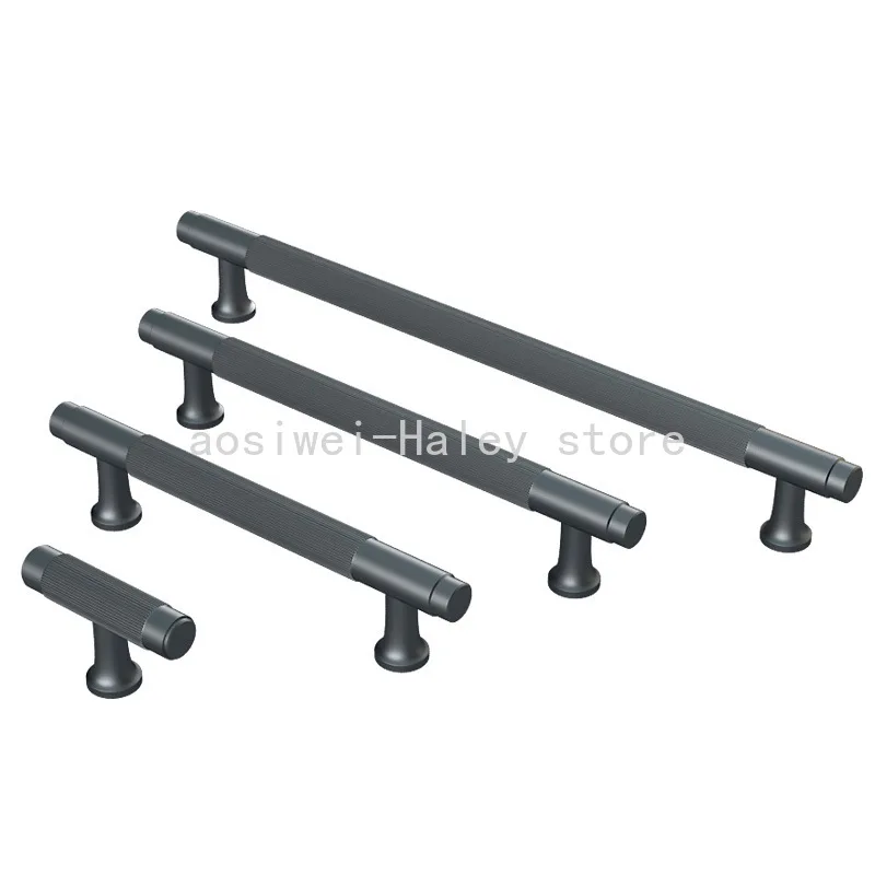 European style light luxury Solid Brass Linear Pattern Cabinet handle Wardrobe Kitchen Cabinet Drawer Handle Gunmetal Pull