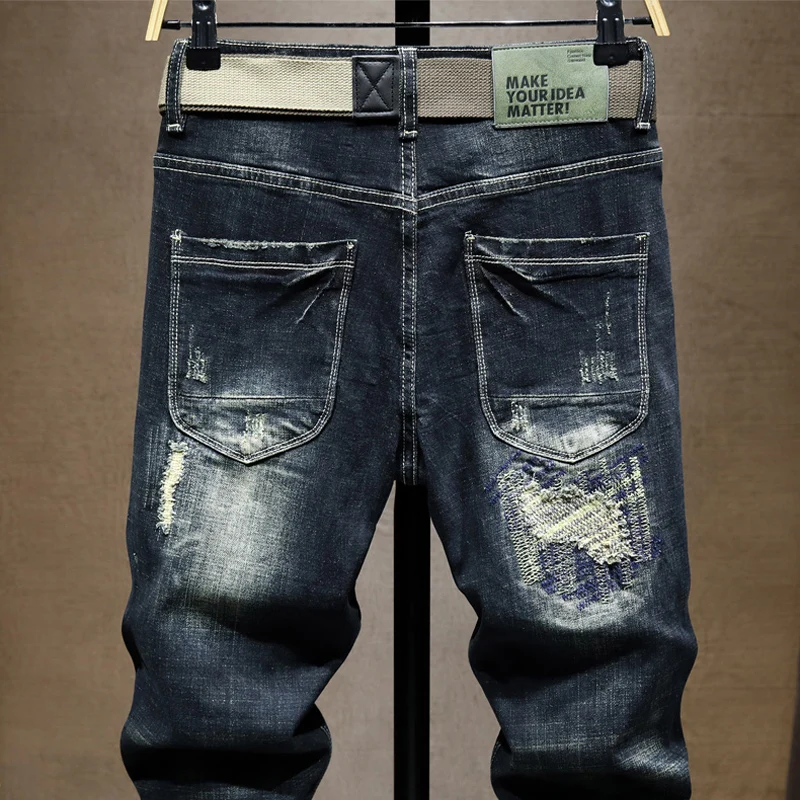 Italian Fashion New Jeans Y2kScratch Washed Nostalgic Stretch Slimming Retro Blue Jeans Designer Pants Hombre