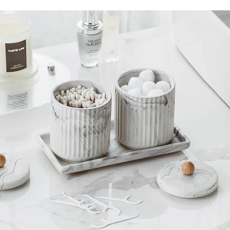 Simplicity Ceramic Storage Jar Desktop Makeup Brush Bathroom Toothpick Box Cotton Swab Household Products