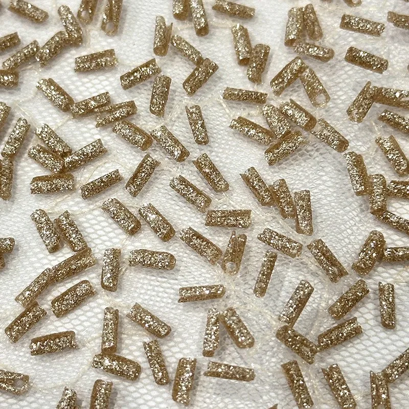 Neue Goldpulver Roll Stück Perlen Rohr Stickerei Tuch Kinder Hochzeitskleid Stoff unordentlich