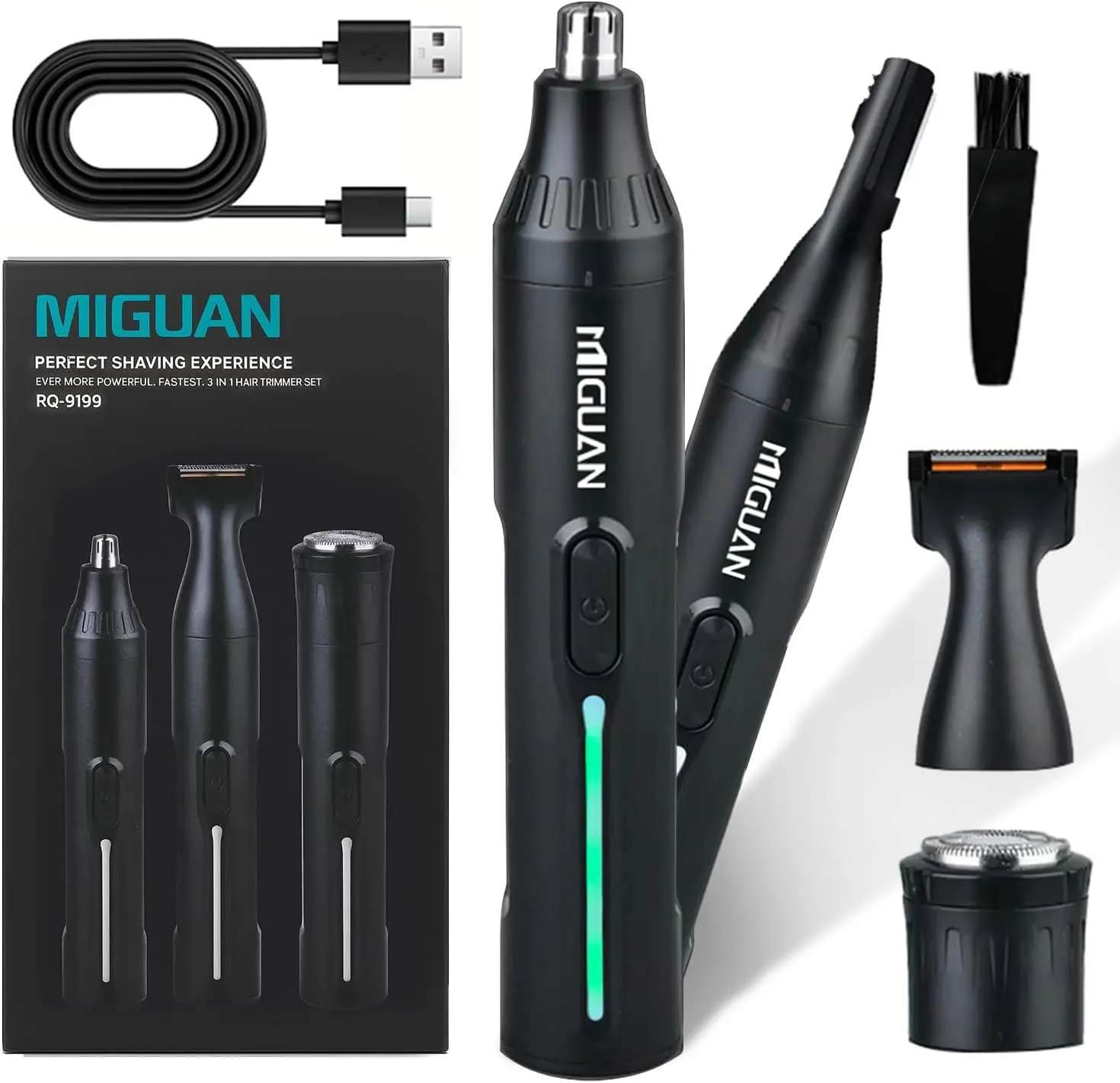 

Rechargeable 4-in-1 Nose & Ear Trimmer for Men Women, 8500 RPM, USB Charge, LED, Washable (Midnight Black)