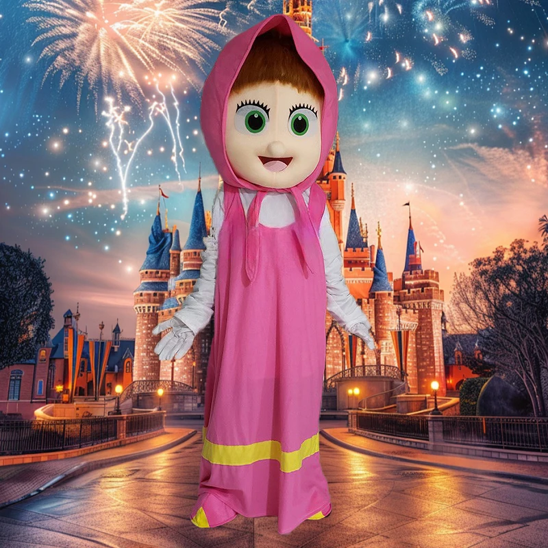 Martha & Bear Mascot Costume Cute Masha Girl Doll Cartoon Character Cosplay Costumes Birthday Party Plush Performance Outfits