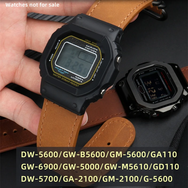 DW5600 DW5610 strap 16mm for G-SHOCK Casio DW6900 5035 GW-5000 G5600 strap leather vintage Bracelet Black dark brown watchband