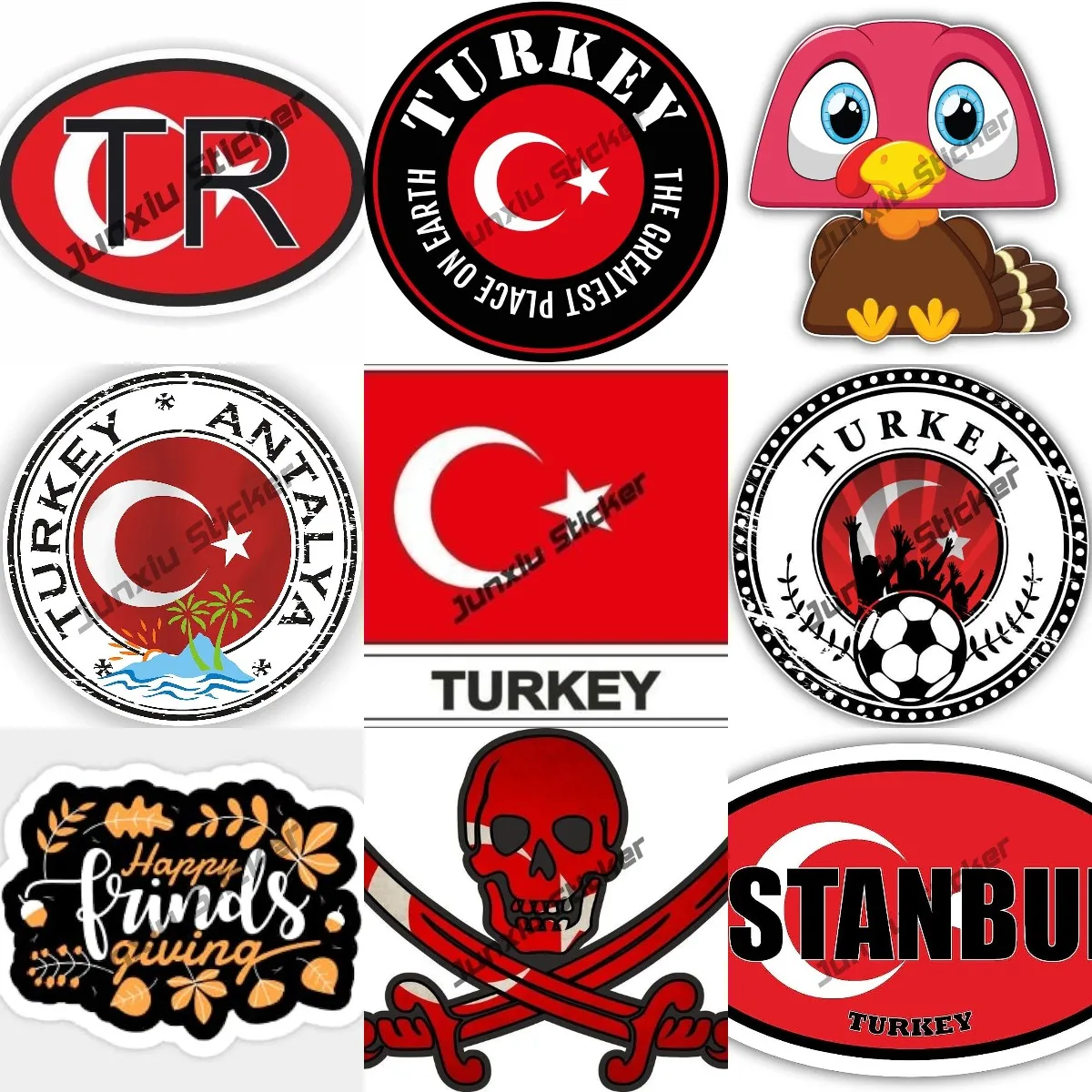 Turkey Decals National Emblem of Turkey Moon & Star Turkish Flag Sticker Turkey Istanbul Funny Little Turkey Animal Decals