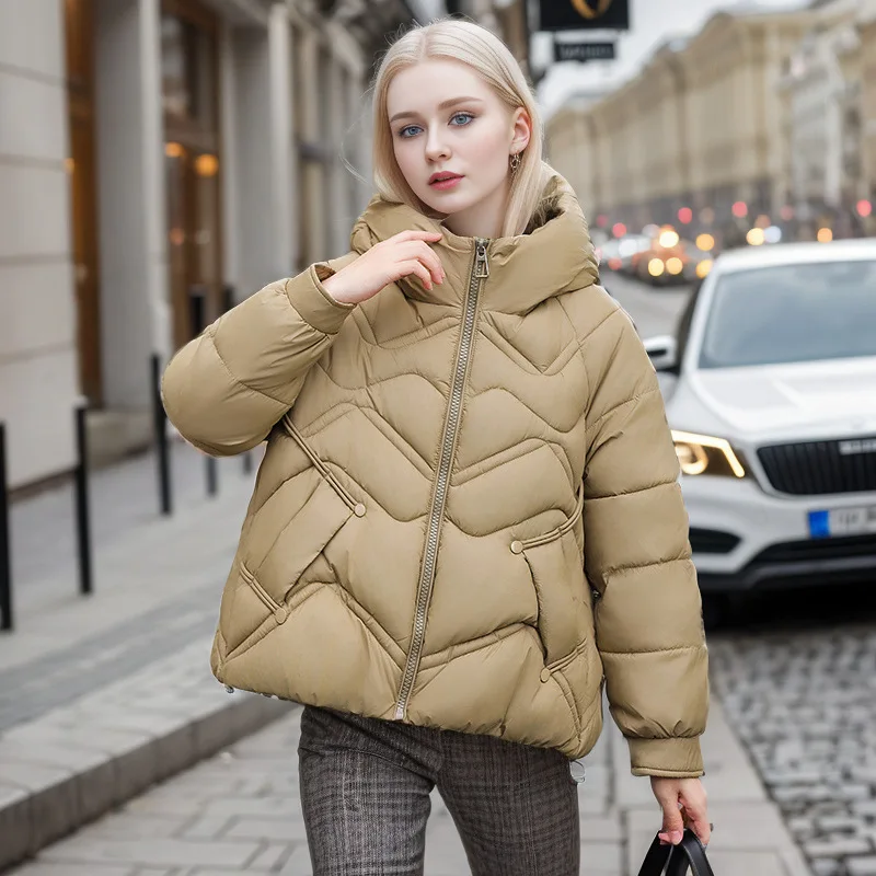 Women Parkas Hooded Zipper Splice Thick Parka Long Sleeve Short Coat Solid Pockets Outwear Warm Elegant Lady Winter 2024
