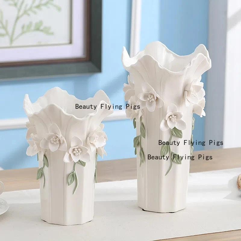 

Ceramic carved flower vase home creative wedding decoration handicrafts and ornaments