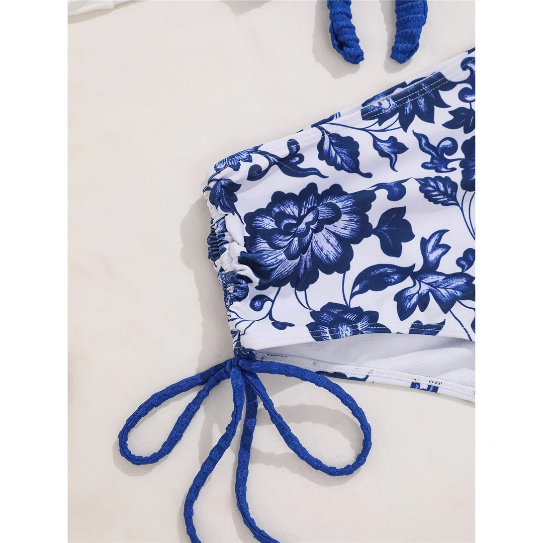 S - XL Neuer, floraler, halterneckiger Damen-Badeanzug, Bikini mit hoher Taille, zweiteiliges Bikini-Set, Badebekleidung, Badeanzug, Modell V6555 – Detail 7